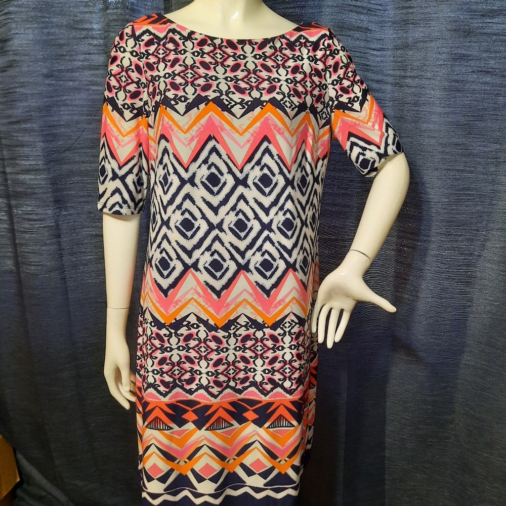 Vince Camuto Dress Short Sleeve Colorful Geometric Pattern